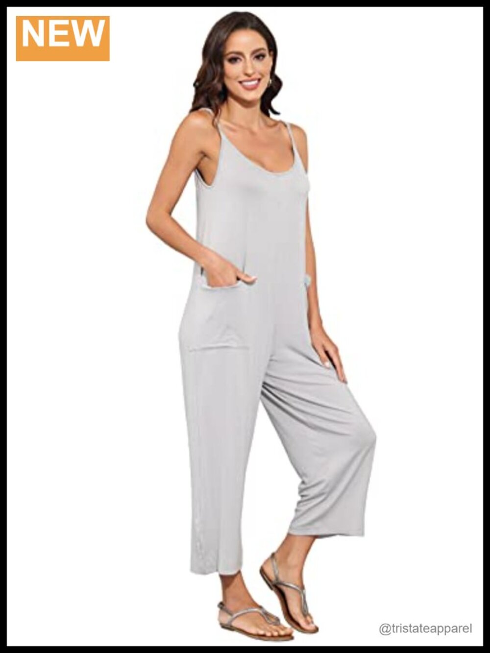 Wide Leg Sleeveless Jumpsuit with Pockets Stretchy Loose V-Neck One Piece Outfit
